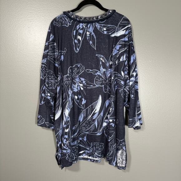 Chico's Blue Linen Boho Beaded Fringe Tunic Top - 4 (XXL) - Women's Plus Size - Picture 6 of 6